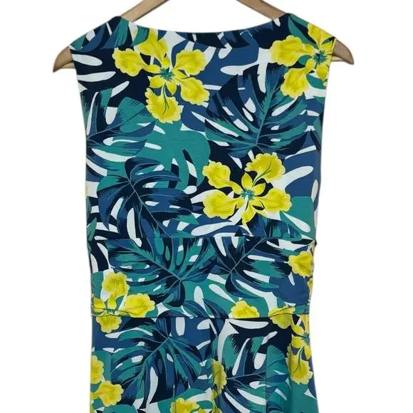 Lands End Tropical Print Sleeveless Fit & Flare Mock Wrap Floral Medium Dress - Picture 5 of 8